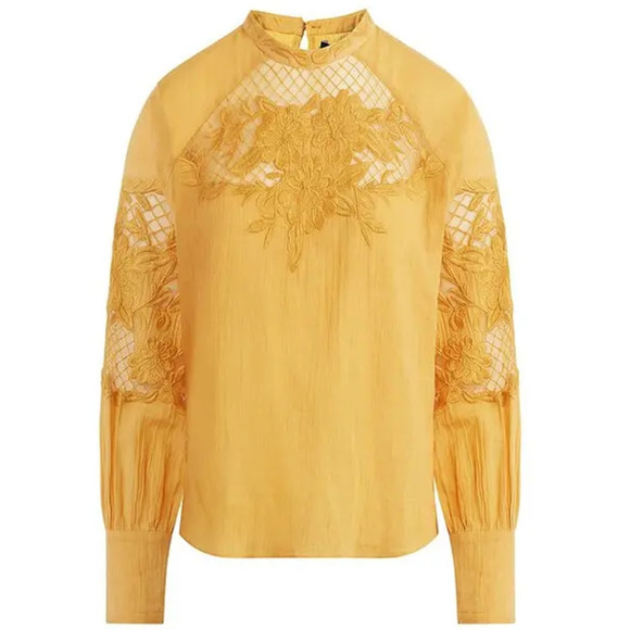 Joe's Jeans Marjorie Top Lace Inset Long Sleeve Blouse Apricot Jam NWT Sz Small - Picture 2 of 7
